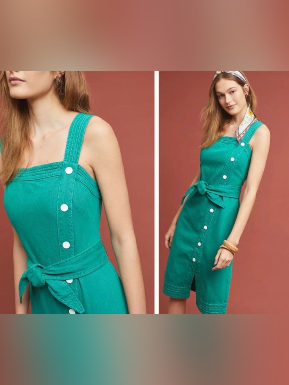 Maeve by Anthropologie Emerald Green Button-Front Midi Dress with Belt - Picture 3 of 12